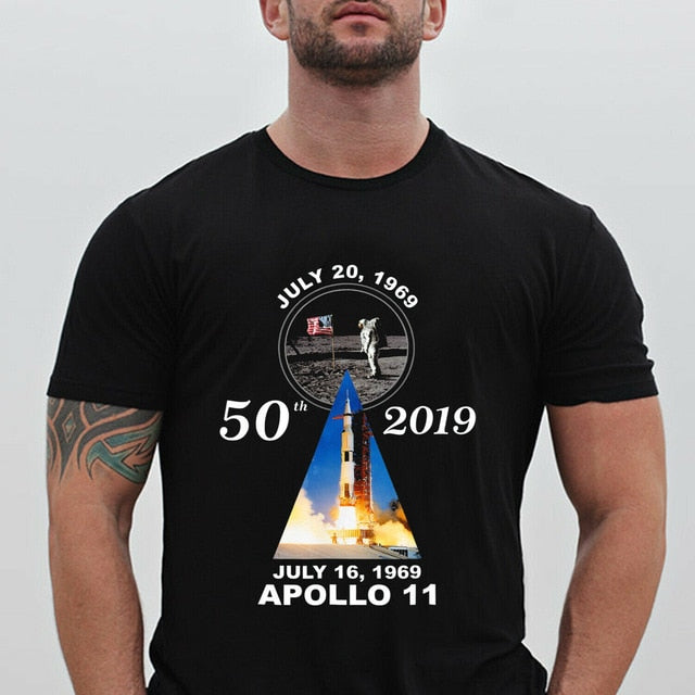 Apollo 11 50th Anniversary Moon Landing Rocket Black T-Shirt 100