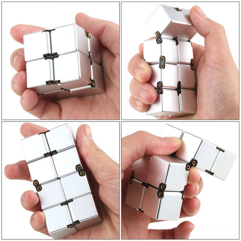 Silver Foldable Metal Cube Fidget Toy for Asperger's & Autism