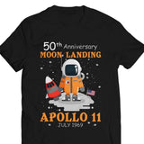 50th Anniversary Moon Landing Astronaut Black T-Shirt 100% Cotton Size S-XXXL